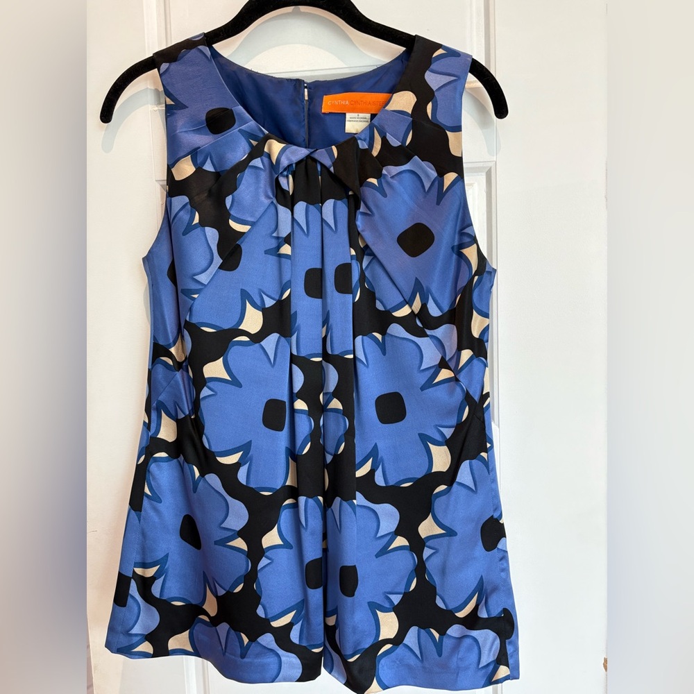 Cynthia Steffe Blue and Black Floral Blouse